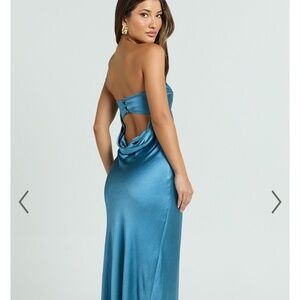 Showpo charlita cowl backless blue satin dress